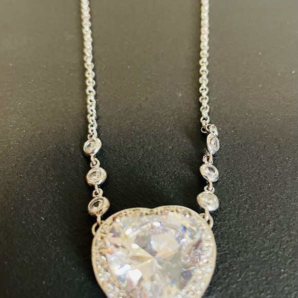 Modern Silver large heart Necklace - Picture 2 of 4